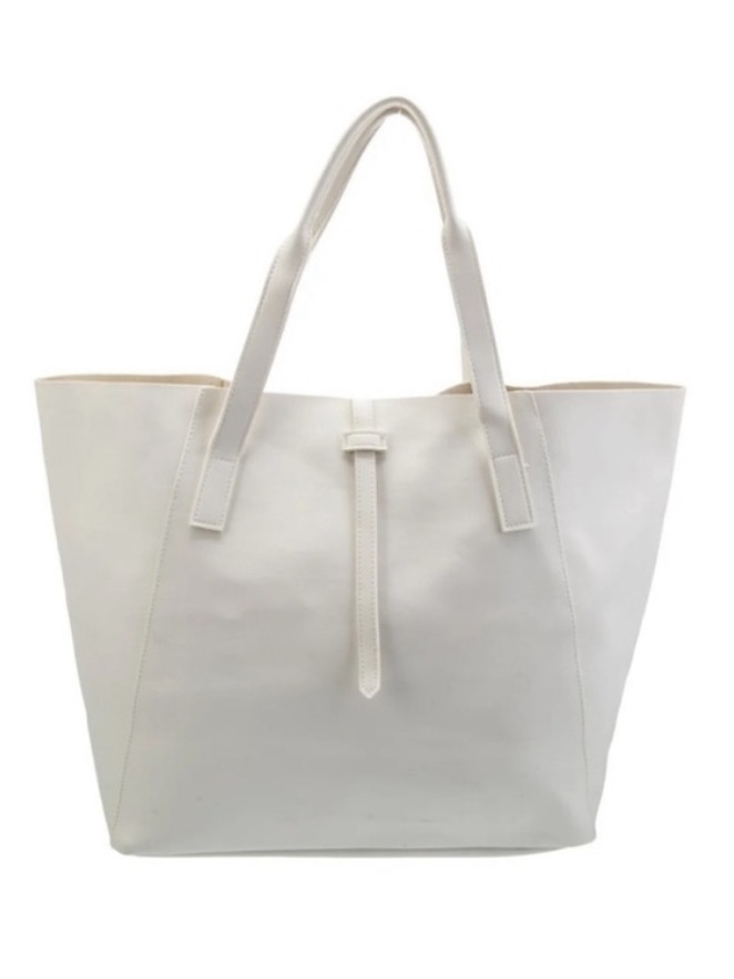 Saks Fifth Avenue White Classic Tote Bag Faux Leather